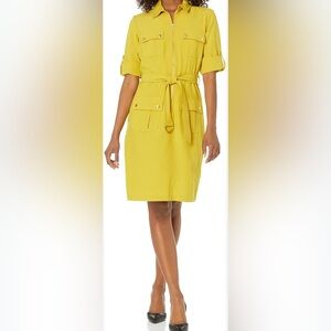 Sharagano Yellow Belted Pencil Dress. Size 6